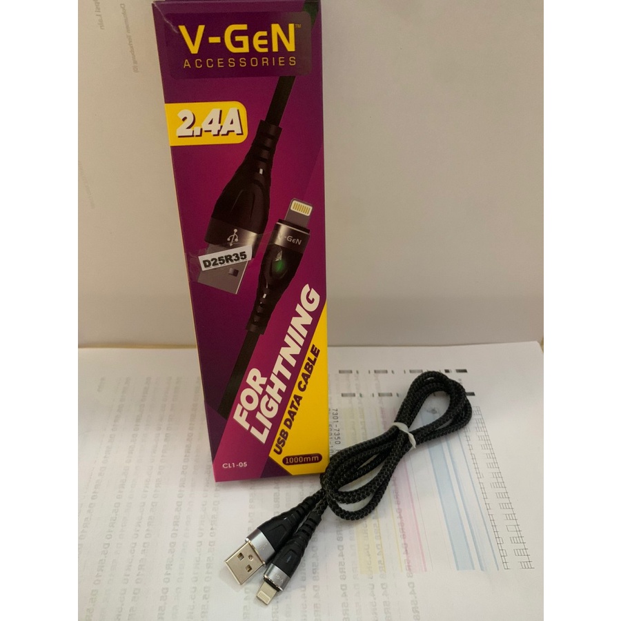 V-GeN CL1-05 Kabel Data USB Lightning iPhone 2.4A LED 1 Meter VGEN