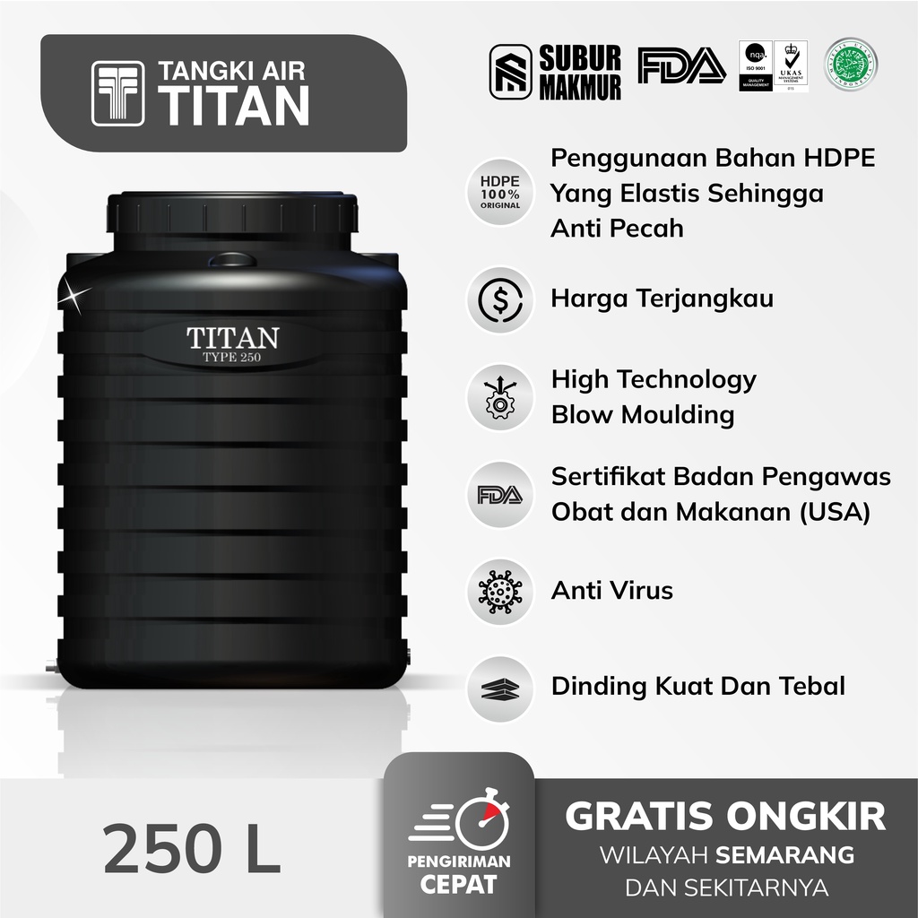 TANGKI HALAL TANDON TOREN AIR TITAN 250 LITER TEDMOND KUAT TAHAN LAMA