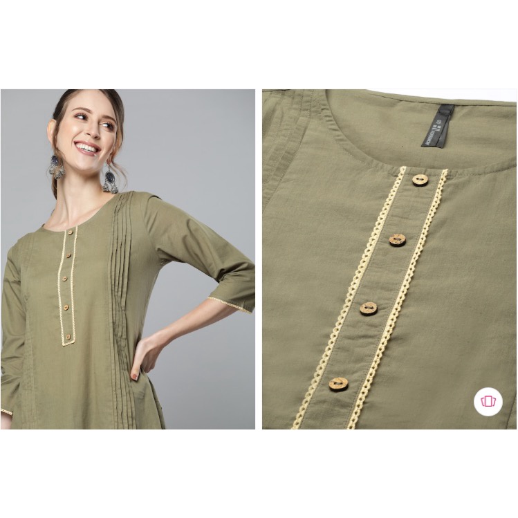 KURTI INDIA ATASAN SAJA SIZE M L / HERE&NOW Women Green Solid Kurta / BAJU DRESS INDIA CANTIK / BAJU