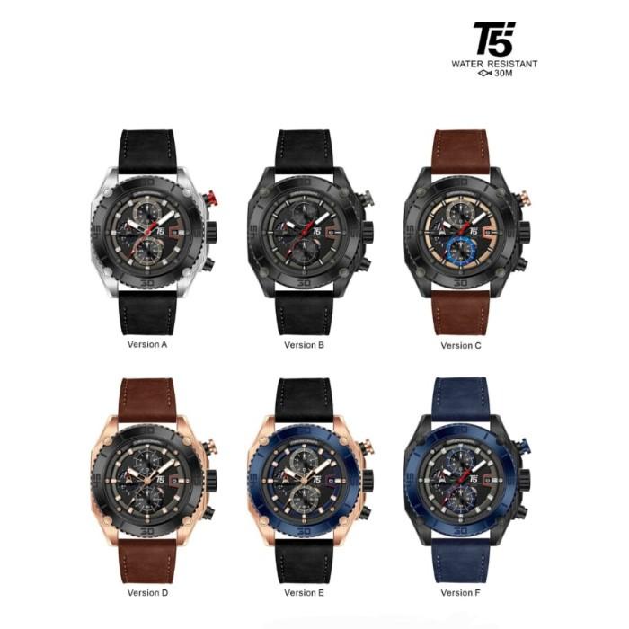 Jam Tangan Pria T5 H3879G Chronograph Tali Kulit Original 28