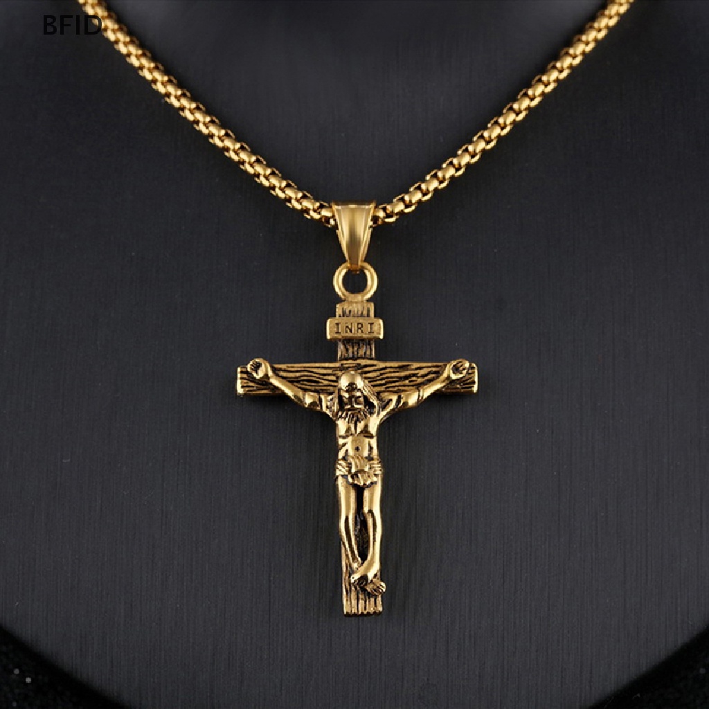 [BFID] Rantai Kalung Liontin Salib Yesus Kristus Stainless Steel Perak Pria [ID]