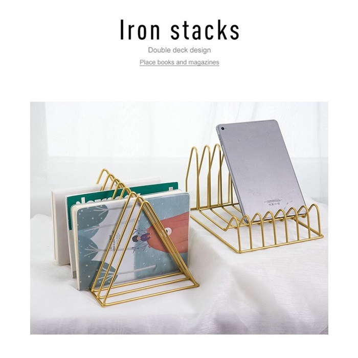 

Terlaris ✨ -Sekat Buku / Rak Buku / Pembatas Buku - Triangle Book Shelf - Gold- 2.1.23