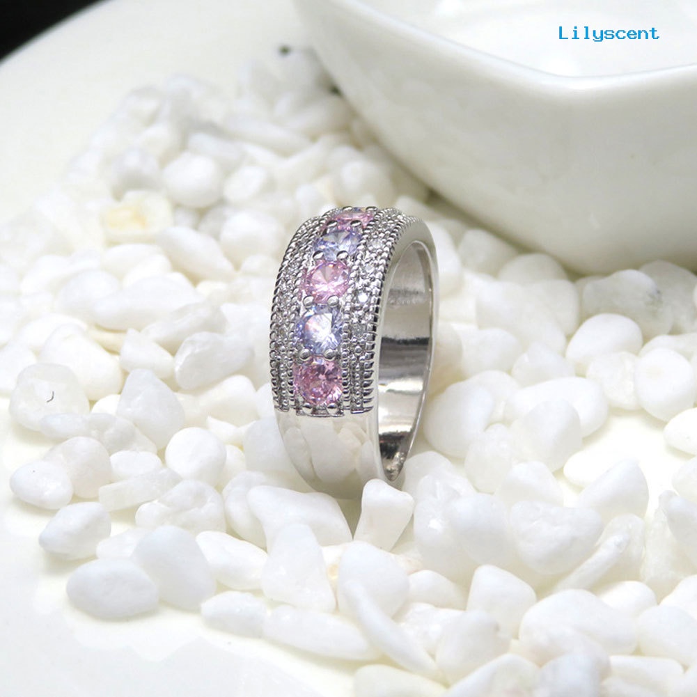 [LS] Perhiasan Pengantin Pertunangan Pernikahan Cincin Jari Hias Cubic Zirconia Warna-Warni