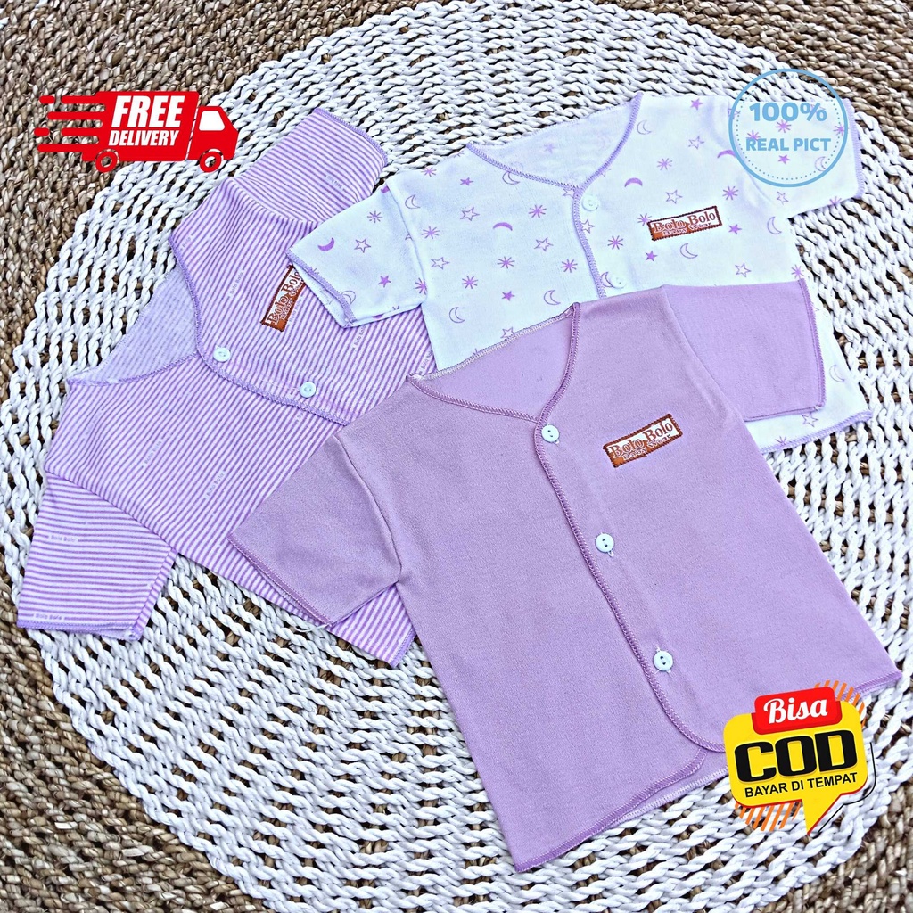 SALE 7.7 Serian Lilac - 3 pcs Baju Bayi Tangan Pendek Bayi Baru Lahir 0 sd 3 Bulan Lilac Series merk SNI Bolo - Bolo