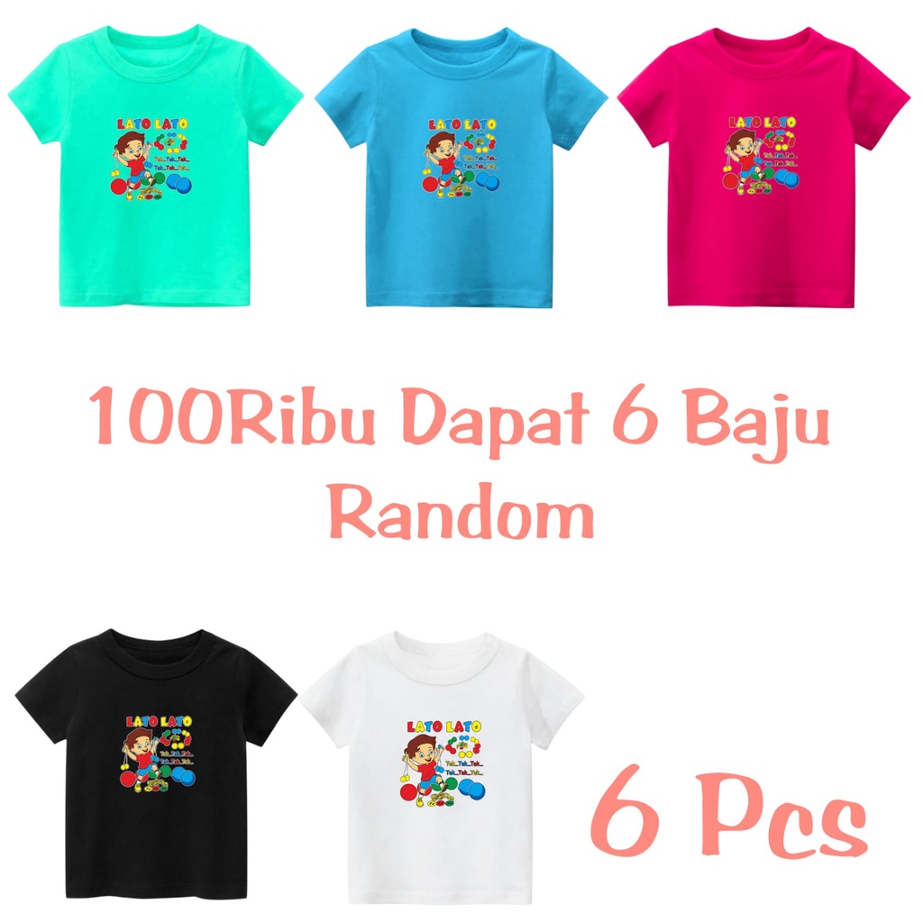 Hzl_outfit Baju Kaos Anak Lato Lato 100 Ribu 6 PCS Random/ Motif/Warna