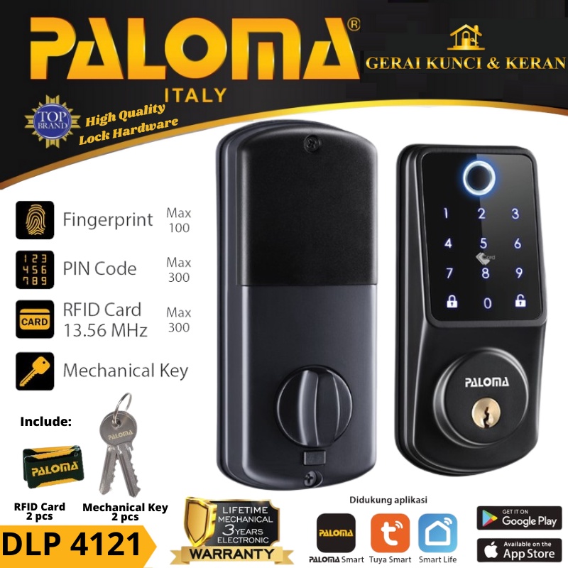 PALOMA DLP 4121 Digital Lock Smart Home Door Kunci Pintu Deadbolt WiFi PASSWORD FINGERPRINT HITAM BLACK