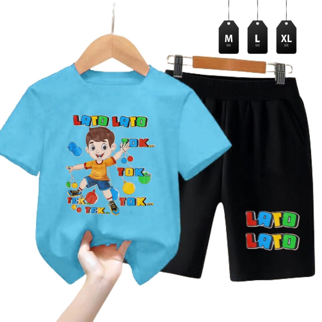 Hzl_outfit Setelan Baju Anak Laki Laki-Perempuan Lato Lato Tok Tok/ Kaos Setelan Anak Size M,L,XL