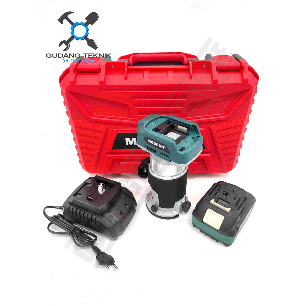 Mesin Trimmer CORDLESS MODERN M80 20V / Mesin Profil Kayu Router Trimer BATERAI M 80 - Mesin Trimer BATTERY M-80 MODERN