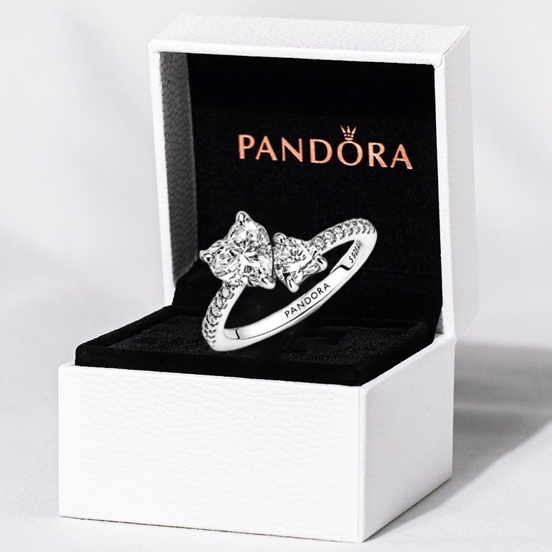 Pandora Double Heart Ring Promise Ring Woman Cincin Kawin Tunangan Perak925 Cubic Zirconia Diamond Ring