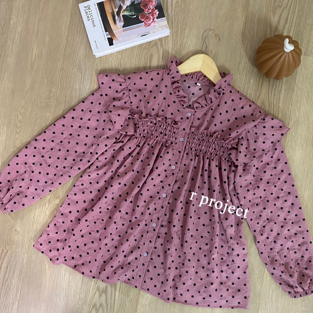 LD 130 104 | Polka blouse | Atasan wanita Bahan crinkle murah original by r_project