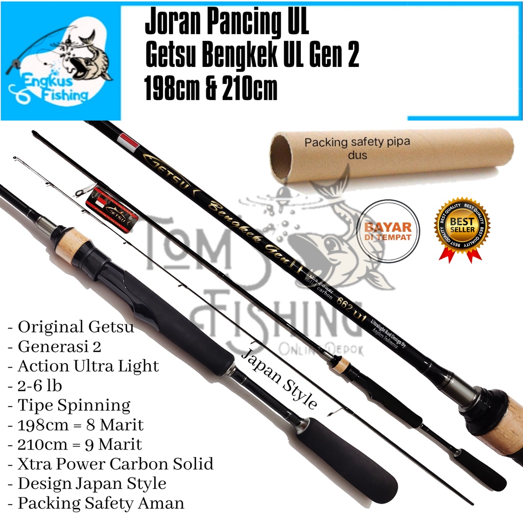 Joran Pancing UL Getsu Bengkek Gen2 198cm / 210cm Spinning (2-6LB) Carbon Solid Murah - Engkus Fishing