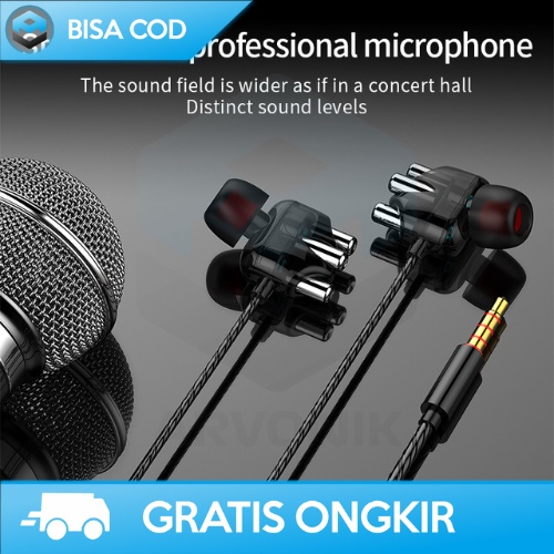 EARPHONE NOISE CANCELLING A6 HEADSET IN-EAR 4D BASS HIFI SOUND 3.5MM