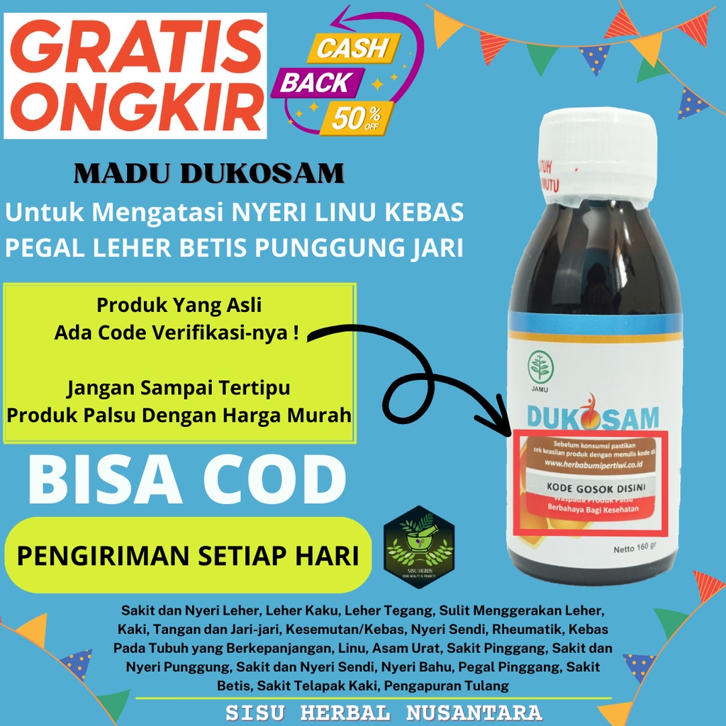 MADU HERBAL ASLI DUKOSAM ATASI SAKIT NYERI LINU KEBAS PEGAL LEHER BETIS PUNGGUNG JARI