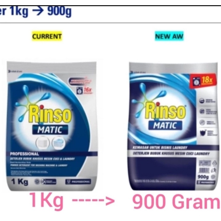 RINSO Bubuk PROFESSIONAL Matic Top Front Load 1 KG Deterjen Mesin Cuci