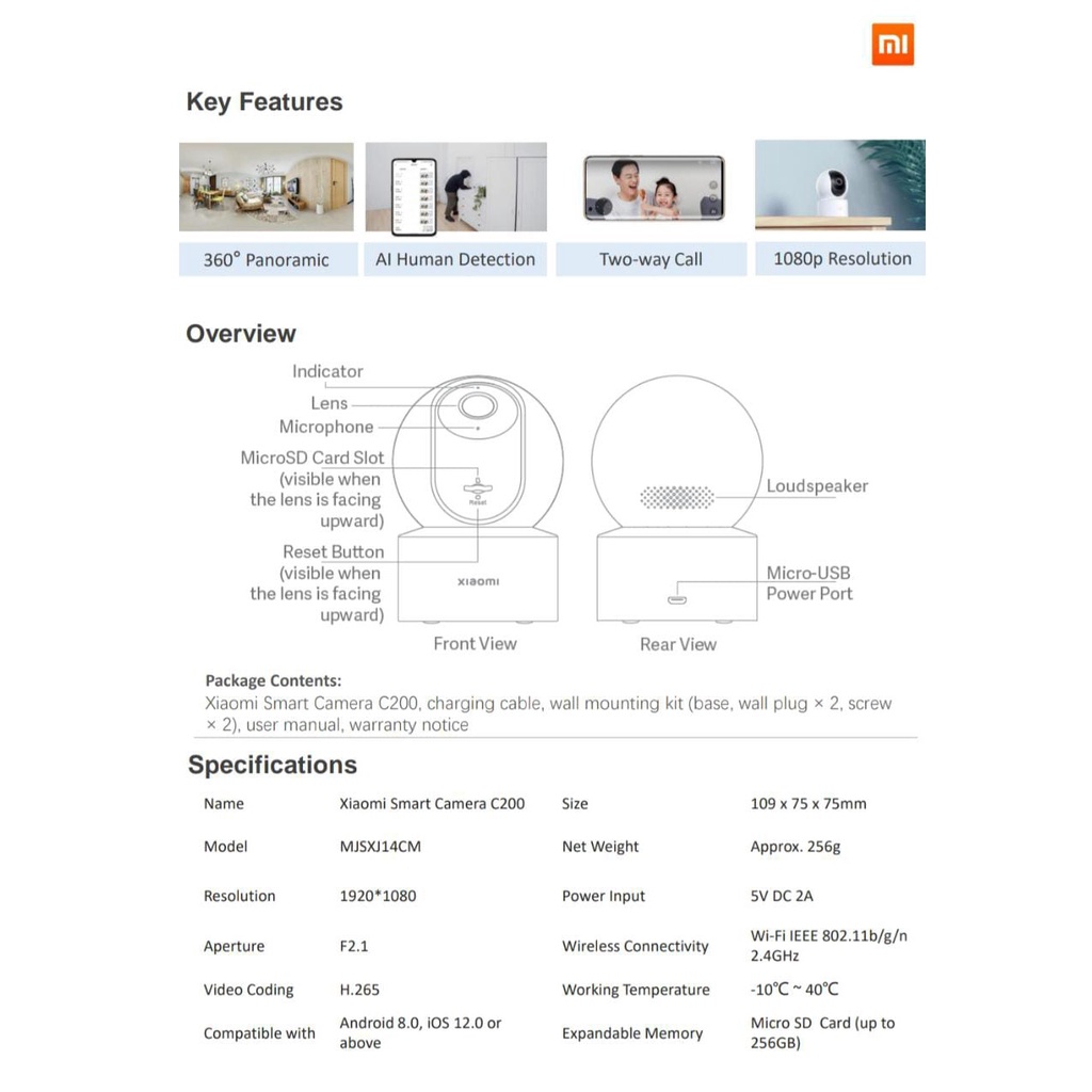 Xiaomi CCTV C200 Smart Camera 1080P 360° Night Vision Human Detection