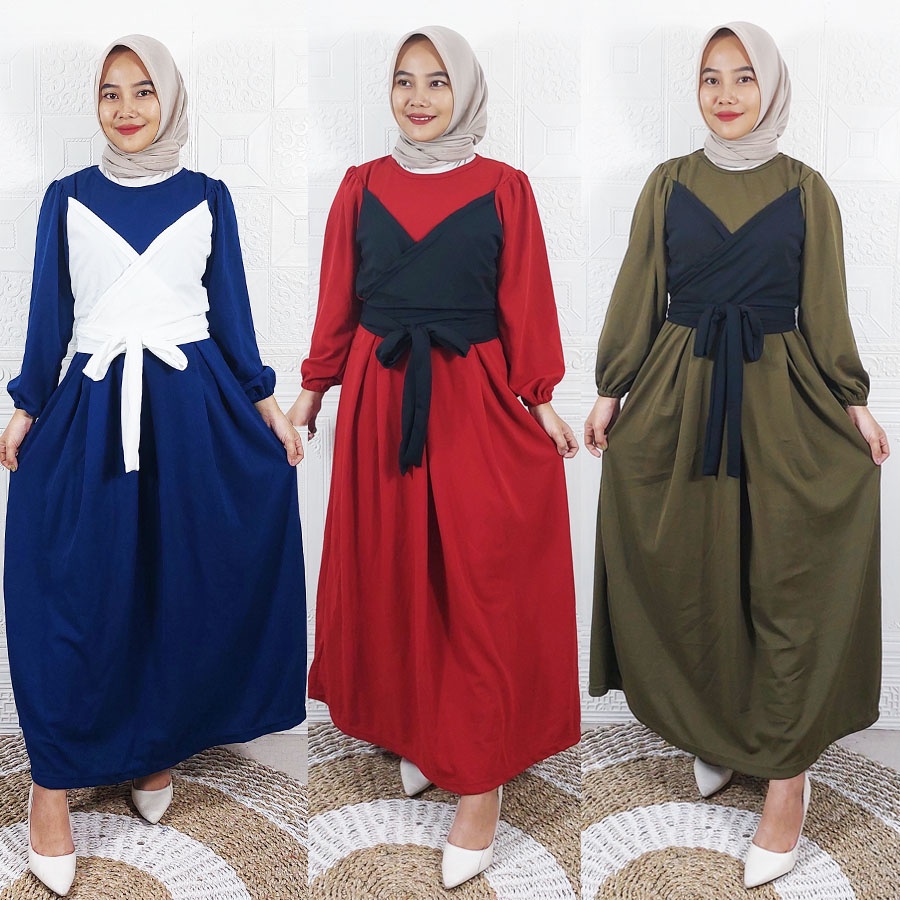 DRESS LESTY MAXI VIRAL CANTIK WANITA LESTI WARNA TWO TONE GL FASHION