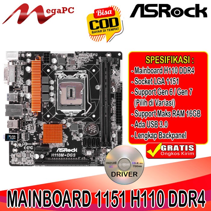 Mainboard Mobo LGA 1151 H110 DDR4 Untuk Gen 6 / Gen 7