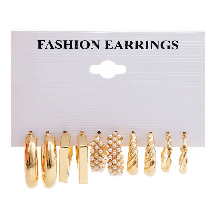 Lima Potong Set Sederhana Mutiara Geometris Anting-Anting Eropa Amerika Retro Paduan Anting Earrings