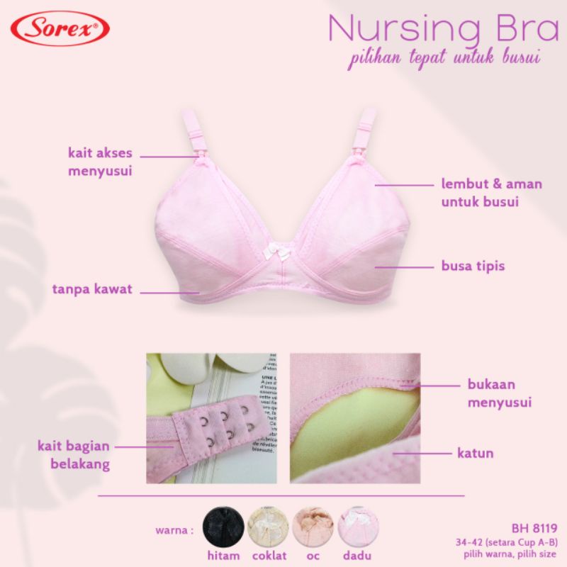 Sorex Bra Menyusui Busa Tipis Tanpa kawat Kait 2 Cup Setara Cup B Nursing Bra BH 8119