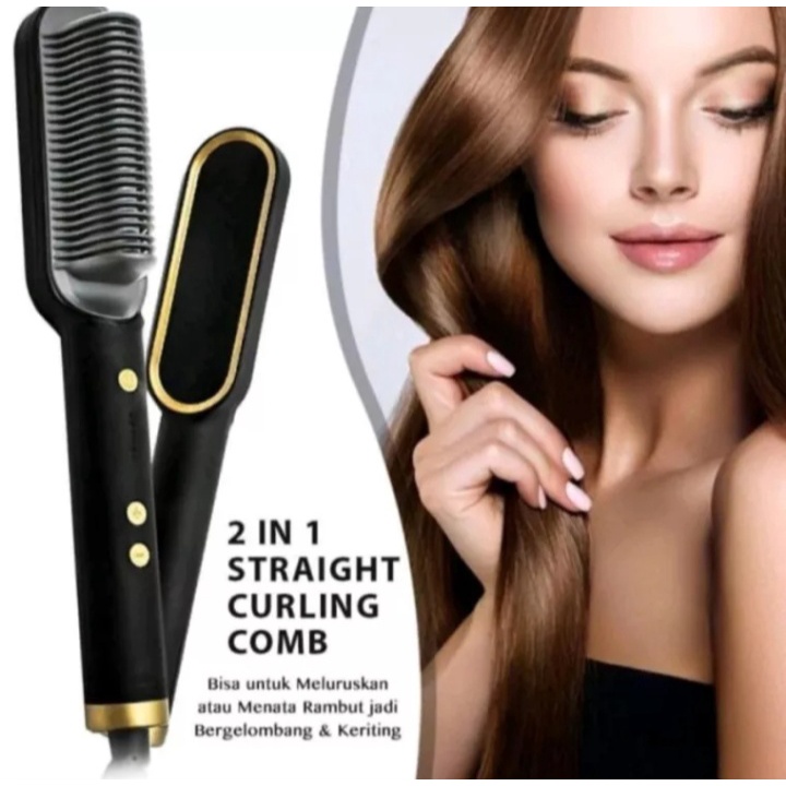 Catok Sisir Pelurus Rambut New Fast Hair Straightener Catok Sisir Curler 2 in 1