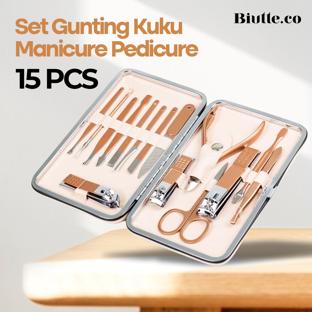 Biutte.co Gunting Kuku Nail Art Set Manicure Pedicure 15 PCS - CT02 - Pink