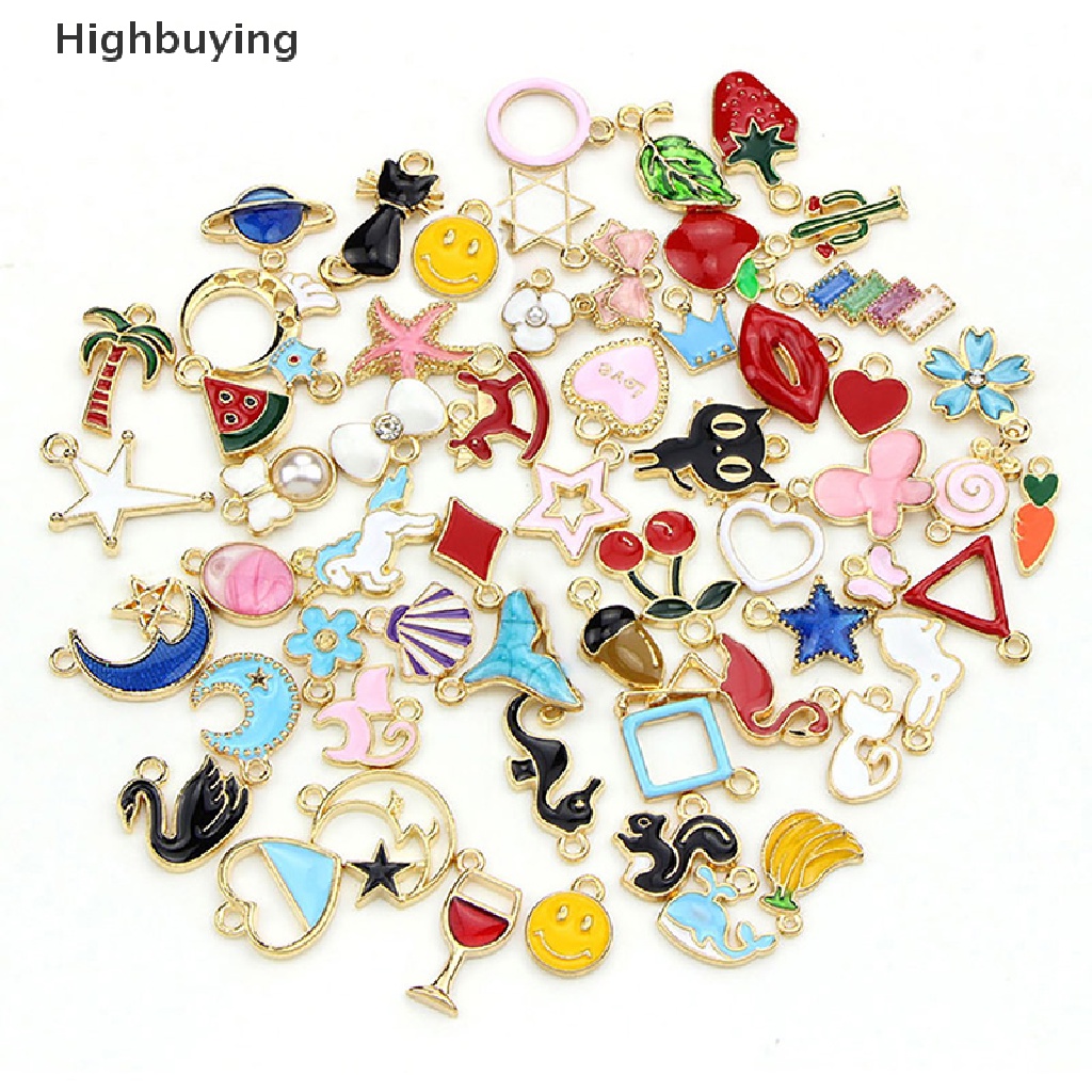 Hbid 60Pcs/Set Enamel Campuran Hewan Buah Ch Liontin DIY Kalung Membuat Perhiasan Glory