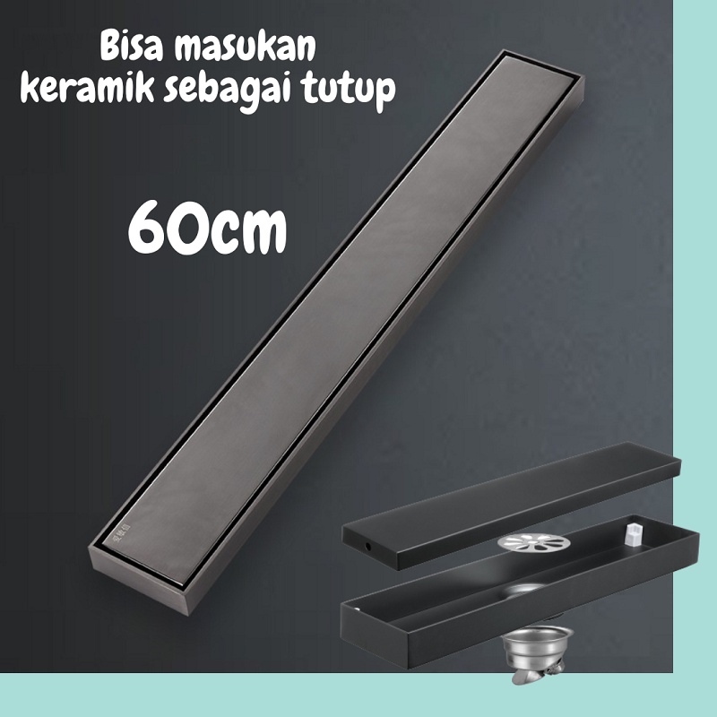 Smart Drain Tile insert Stainless Hitam 60cm / floor drain saringan Got anti banjir dan serangga Stainless SUS 304