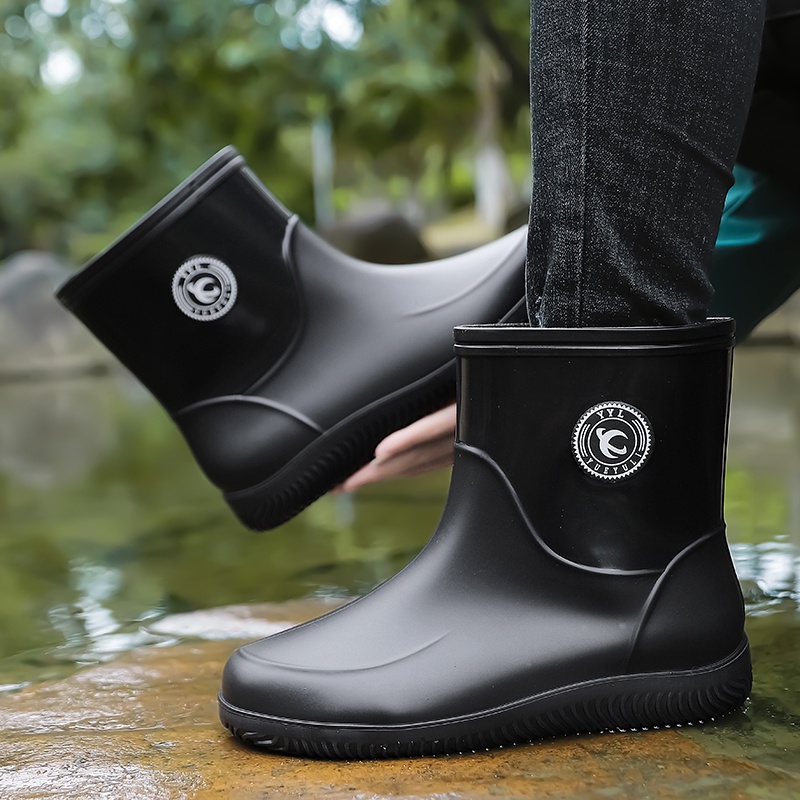 Terlaris Waterproof Murah Cowok Dewasa Keren Sepatu Sawah Pria Boot Karet Full Hitam Kerja Proyek Anti Air Banjir Hujan PVC Klasik 232