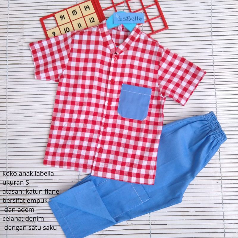 Koko Anak Flanel Merah Biru