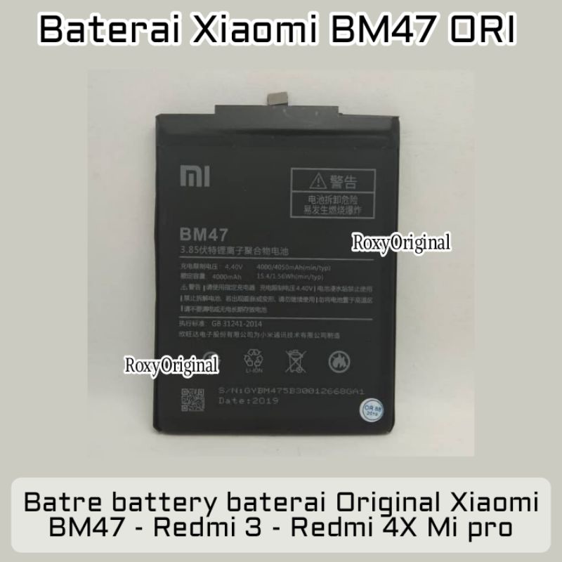 Batre battery baterai Original Xiaomi BM47 - Redmi 3 - Redmi 4X Mi pro Best