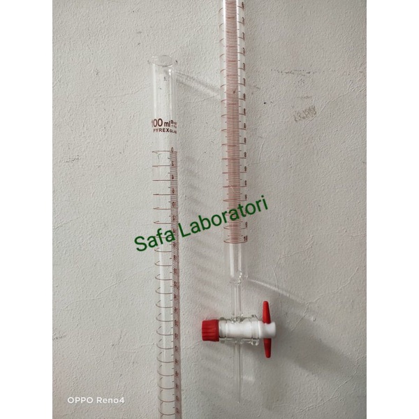 Buret 100ml Kran Teflon Pyrex Alat Ukur Kompresi  Buret Kaca Pyrex