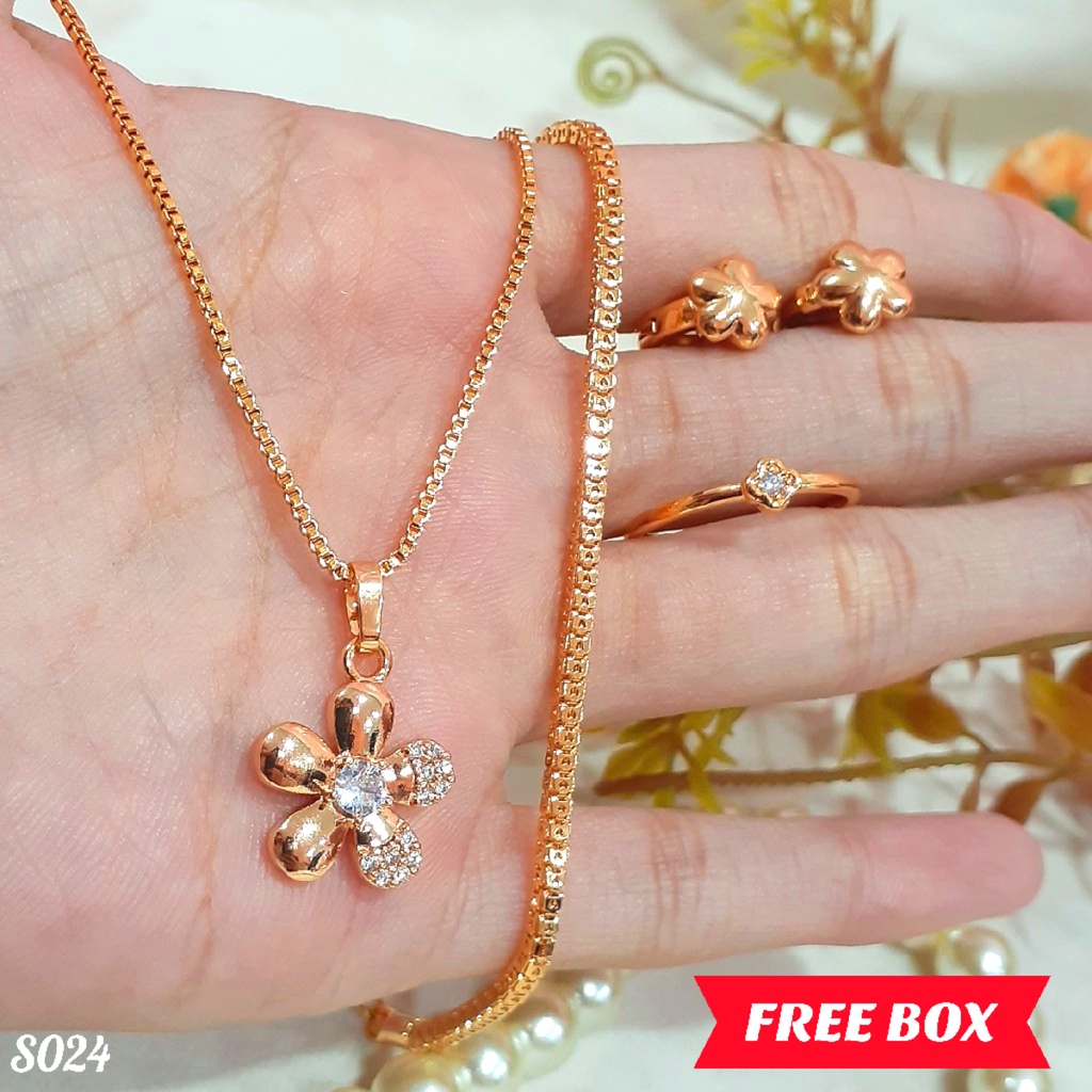 PGX Set Perhiasan Xuping Cincin Gelang Kalung Anting Lapis Emas - S024