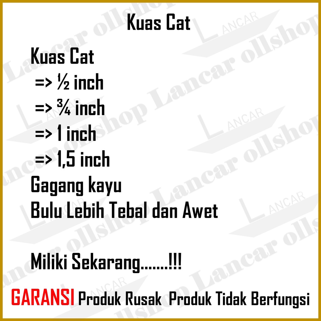 Kuas Cat Tembok / Kuas cat gagang kayu 1/2 INCH - 3/4 INCH - 1 INCH - 1.5 INCH