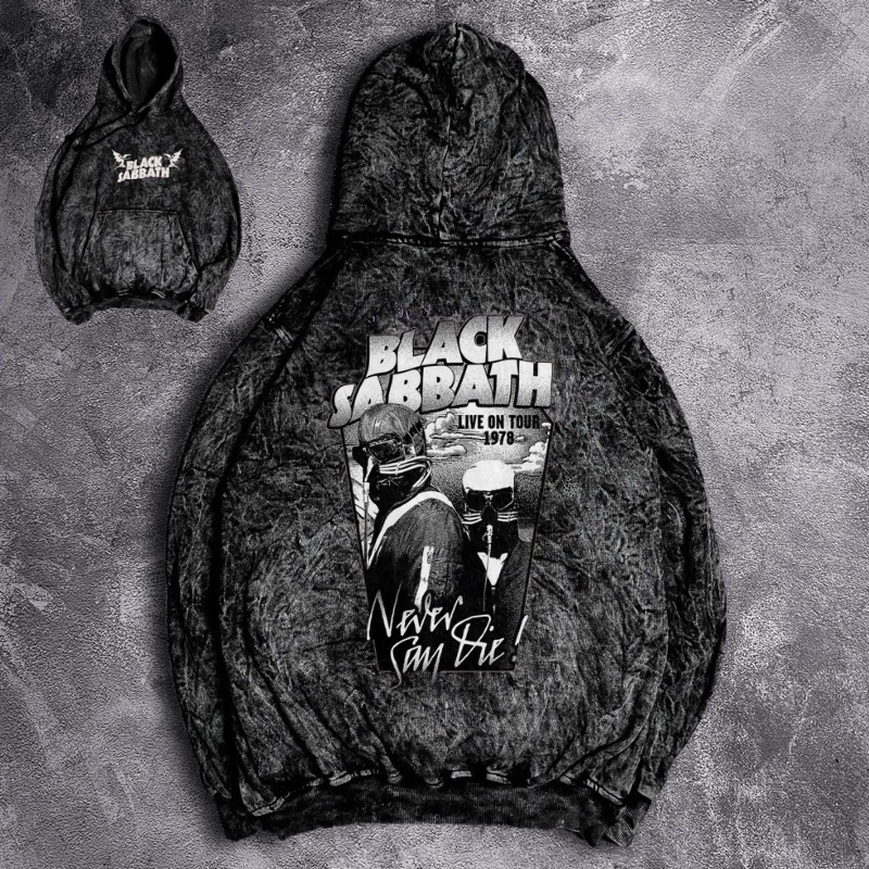 Hoodie Pria Sandwash Terbaru Black Sabbath Comic Washed Grey Keren Kekinian