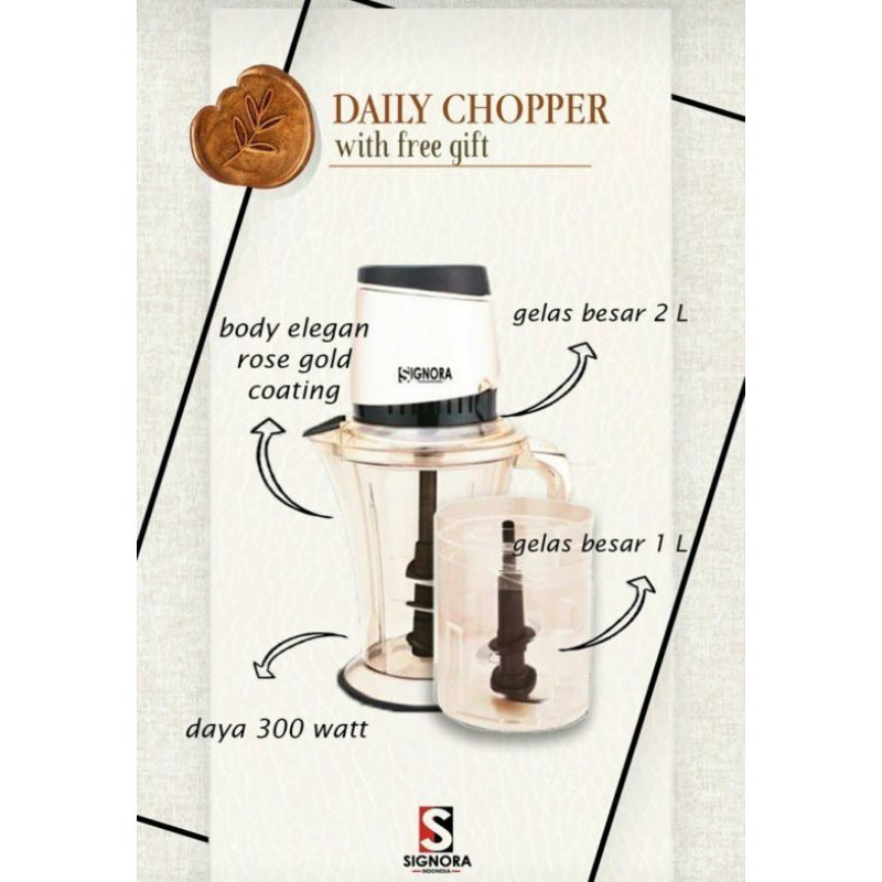 Daily Chopper Signora Rose Gold Kapasitas 2 Liter Penggiling Daging Sayur dan Buah