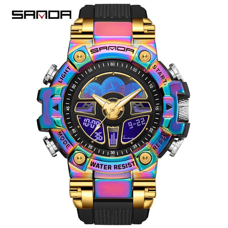 SANDA 3156 Jam Tangan Pria Digital Analog Tali Rubber Chronograph Anti Air WATCHKITE WKOS