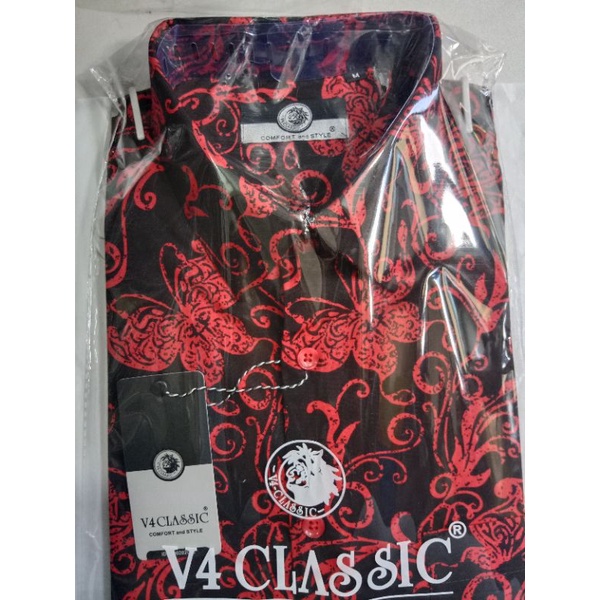 kemeja pria motif tangan pendek merk V4 classic