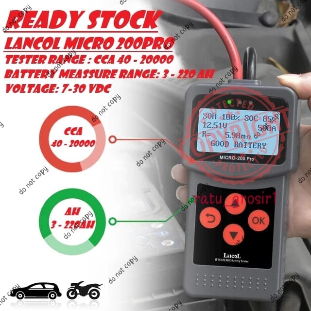 Tester Aki Mobil dan Motor Alat Test Digital Lancol Micro 200 Pro