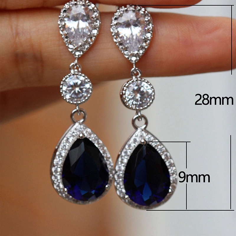 Elegan Lady's Menjuntai Anting Dengan Zirkonia Kubik Biru Mewah Pernikahan Pertunangan Pesta Wanita Aksesoris Perhiasan Trendi