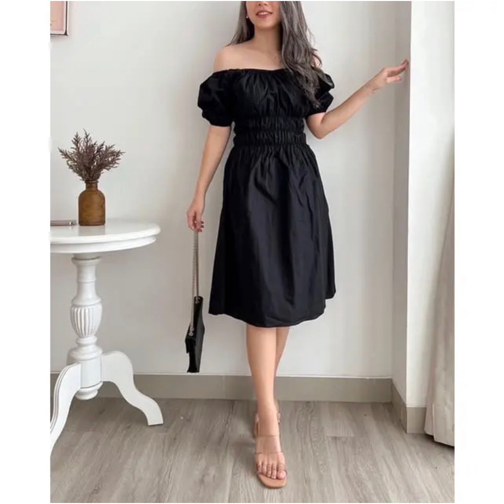 Toply shop Dres wanita  Bahan crinkle ariflow premium / Midi dres sabrina korean style