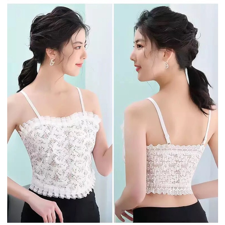 Lenata Floral Tank Top Lace Import - Atasan Lace Vintage Pearly Camisole J3