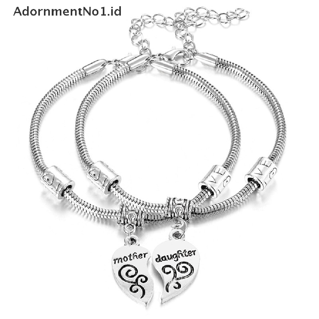 [AdornmentNo1] 2pcs/set Ibu Putri Cinta Hati Bangle Gelang Pesona Keluarga Perhiasan Hadiah [ID]