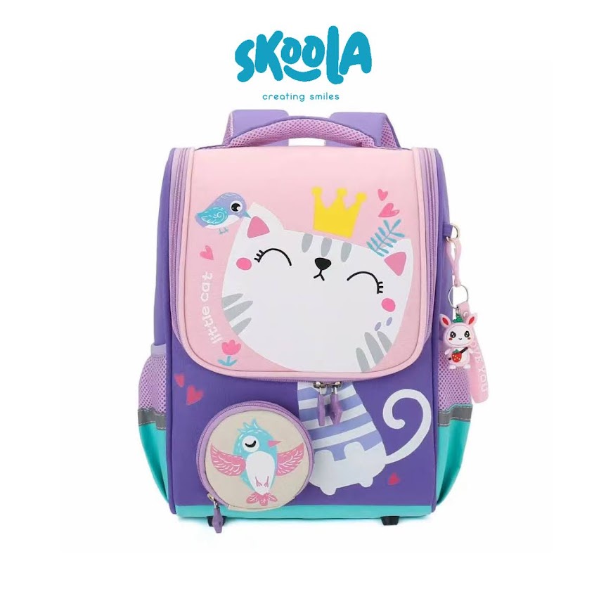 Skoola Tas Sekolah Anak Perempuan SD Ransel Kucing Cat Free Keychain &amp; Pouch - Kido