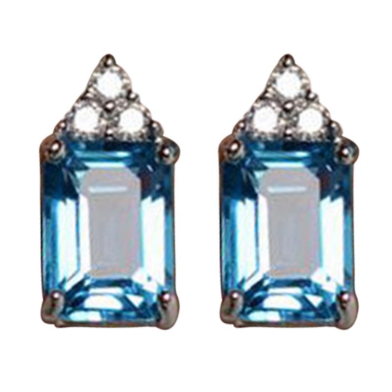 Anting Stud CZ Biru Muda Gaya Segar Untuk Wanita Gaya Aksesoris Pesta Warna Silver Perhiasan Fashion New Arrival