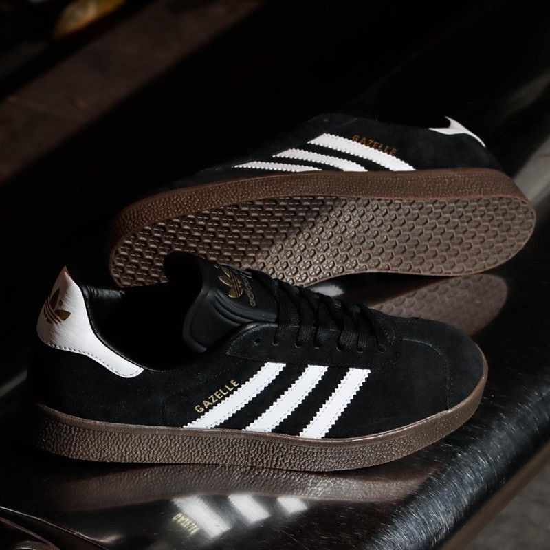 ADIDAS GAZELLE BLACK WHITE SOL GUM ORIGINAL SNEAKERS PRIA