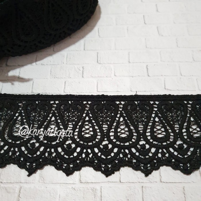 Renda Renda Bordir Giper Hitam Kode 32906 - Lebar 6 Cm Panjang 15 Yard