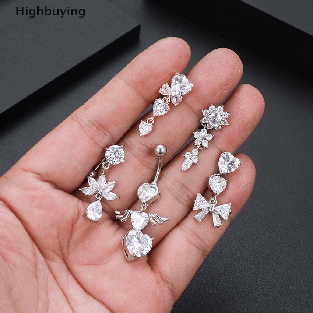 Hbid 1Pcs Reverse Dangel Belly Button Heart Dengan Sayap Bunga Pusar Cincin Glory