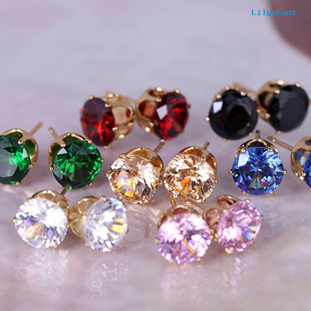 [LS] Ear Studs Elegan Semua Pertandingan Cubic Zirconia Bulat Anting Indah Untuk Pacaran