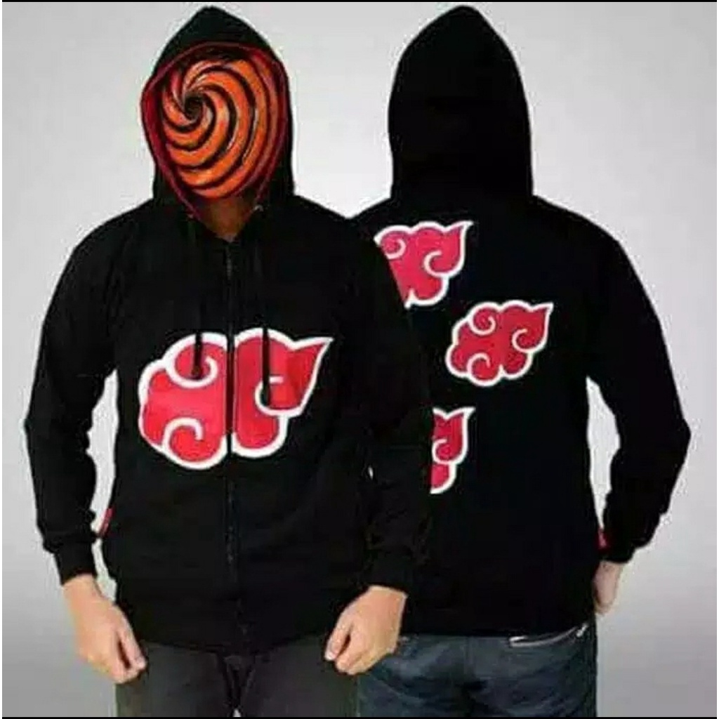 Jaket Anime Akatsuki Pria Wanita Bahan Fleece Premium / Jaket Zipper Naruto Akatsuki Awan Cosplay An