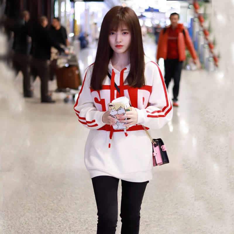 ❒✈Ju Jingyi Gaya Yang Sama Pakaian Wanita Berkerudung Sweater Putih 2022 Baru Gaya Korea Siswa Manis Musim Gugur Mantel Ins